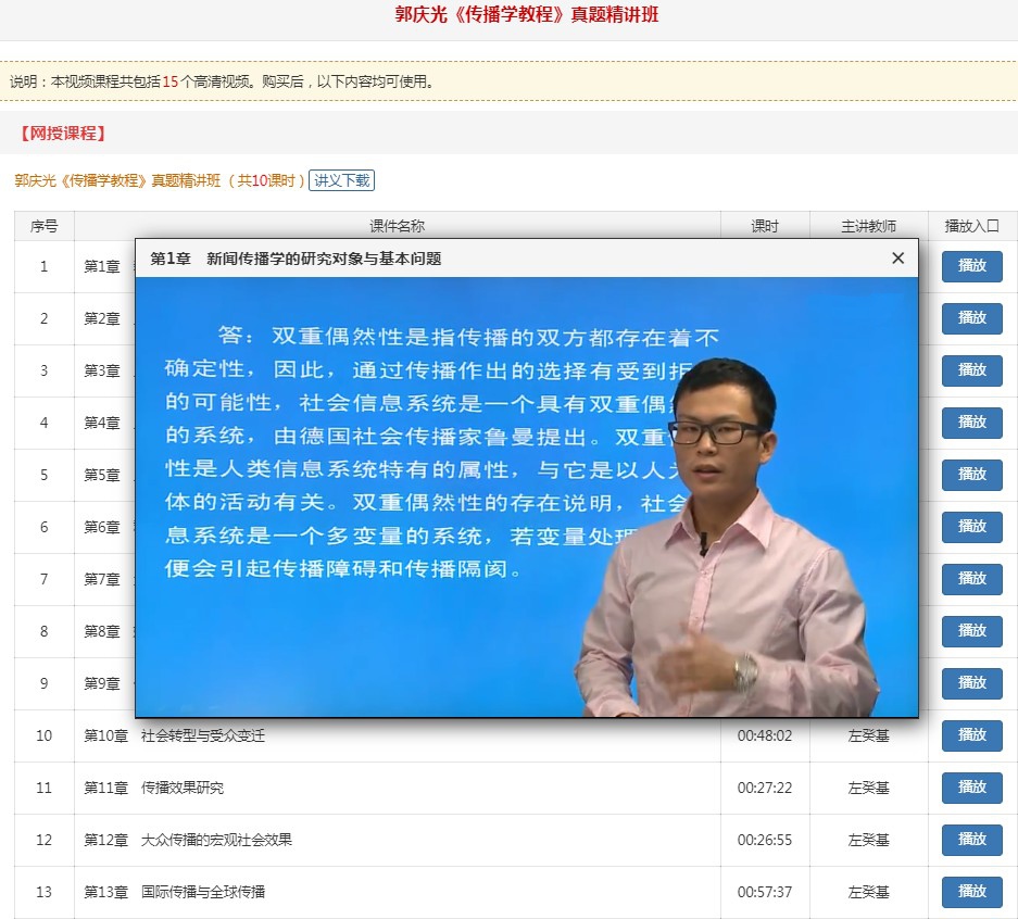 郭庆光传播学教程视频_郭庆光传播学教程视频课程网课_郭庆光传播学教程考研真题解析